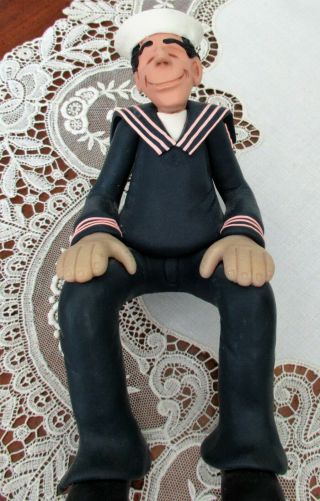 D.  Manning Polymer Clay Shelf Sitter Happy Face Sailor Figurine in Navy Uniform 2