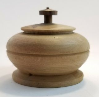 Tiny 1.  5 " X 2 " Turned Wood Trinket Box W/lid Natural Coloring