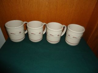 4 Longaberger Woven Traditions Coffee Mugs Cups Paprika Red Burgundy - On - Ivory