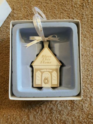 Wedgwood Christmas Ornament Bless This Home Porcelain W/ Ribbon Box,  England 4 "