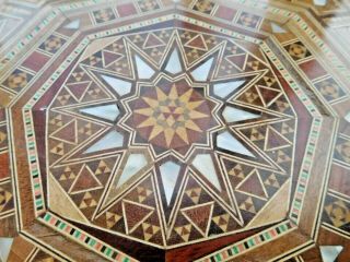inlaid wood box Hexagon shape Mother of pearl good size 8 inch across 2