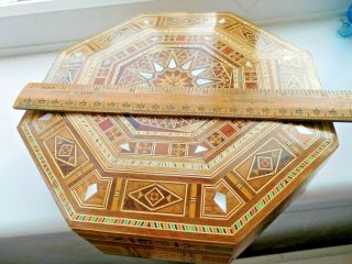 inlaid wood box Hexagon shape Mother of pearl good size 8 inch across 5