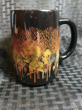 Vintage Otagiri Unicorn Coffee Tea Cup Mug Black Shiny Gold Trees Hand Painted J