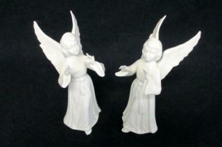 Set Of 2 Vintage White Porcelain Angels Made In Germany 5 " Tall