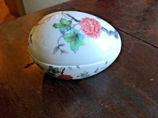 Limoges France Chrysanthemum Egg Shaped Covered Trinket Box.