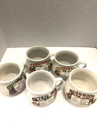 Soup Recipe Ceramic Mug Bowls W/ Handle Set Of 5 Vintage Country Style