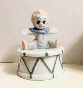 Vintage Lego Porcelain Trinket Box Drum W/ Clown On Top