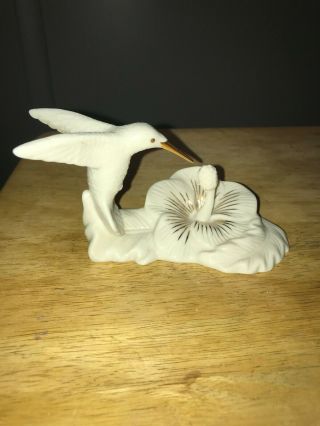 Lenox Hummingbird & Hibiscus Flower Porcelain Figurine Ring Holder Ivory Gold