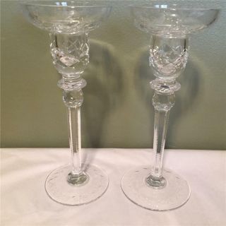 Rogaska Clear Cut And Etched Crystal Candle Holders Candlesticks