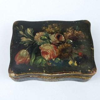 Vintage Hand Painted Jewelry Trinket Wooden Box 5 " Made In Italy