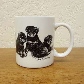 Vintage 1988 Rosalinde Cindy Farmer Black White Puppies Puppy Ceramic Coffee Mug