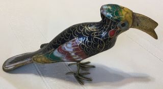 Vintage CloisonnÉ Hornbill Bird Figurine Brass & Enamel