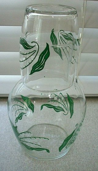 Vintage Libby Bedside Water Carafe With Glass White Floral Design
