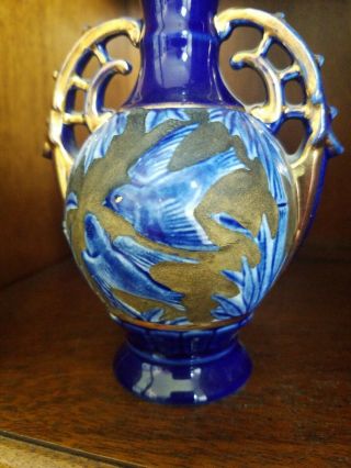 Vintage Porcelain Bud Vase cobalt blue w/ bluebirds 2