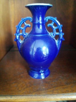 Vintage Porcelain Bud Vase cobalt blue w/ bluebirds 4
