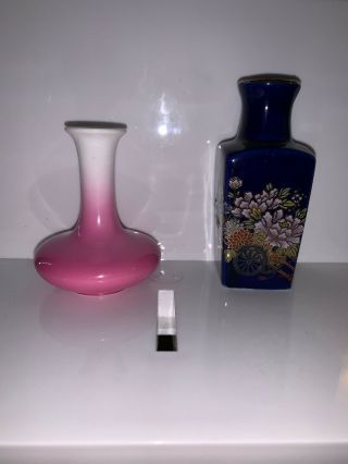 Vintage Mini Bud Vase Urns Noritake Nippon Tiki Japan Blue & Pink 