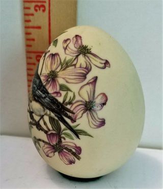 PORCELAIN EGG,  HAND PAINTED FLOWERS AND A BIRD - 2.  25 