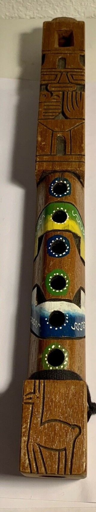Vintage Native South American Indian Wooden Flute 12.  5 ",  Handpainted,