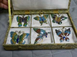 Vintage Enamel Cloisonne Box Set Of 6 Butterfly Necklace Pendants