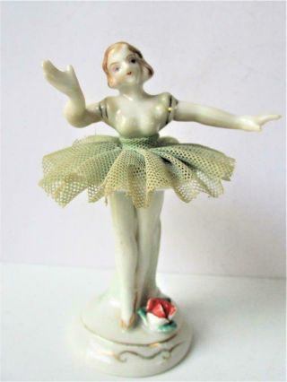 Vintage Occupied Japan Porcelain Dancing Ballerina Girl Figurine Lace Flowers