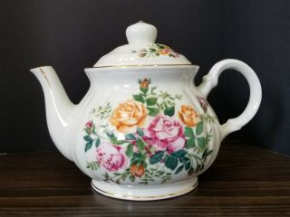 Robinson Design Group Floral Teapot Vintage 1989 Japan Multi Coloroses Porcelain