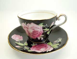 Aynsley Black/pink Vintage Art Deco Cup And Saucer