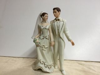 9 " Lenox Just Married Bride & Groom Wedding Figurine Brunette