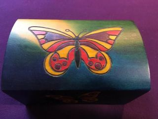 Hand Carved Wooden Box With Butterflies And Hinged Lid