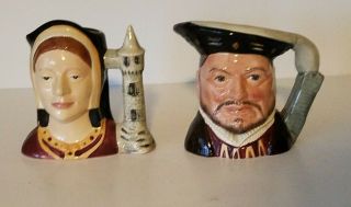 Royal Doulton 4 " Toby Mugs King Henry Viii And Catherine Of Aragon - One Signed -