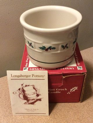 Lonaberger Pottery One Pint Crock & Candle Woven Tradition Holly