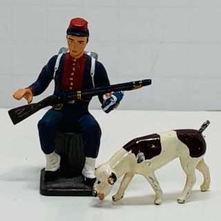 Civil War Lead Die Cast Toy Soldier Infantry With Dog