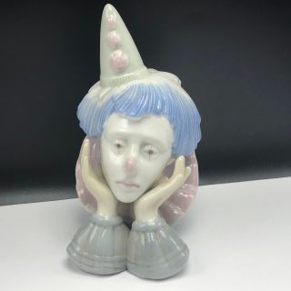 Porcelain Clown Figurine Bust Statue Sculpture Circus Sad Face Spain Blue Mime