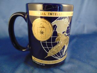 Coffee Mug Tea Cup Cia Cobalt Blue Gold Logo National Reconnaissance Office Spy