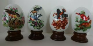 Vintage Avon Four Seasons Porcelain Eggs With Stands/birds