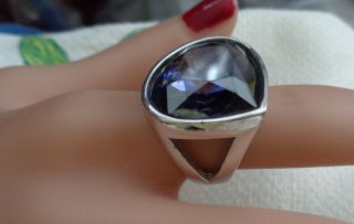 Swarovski Vinage Smoky Crystal Silver Tone Ring Size 6.  3/4 Hallmarked W,  Swan L