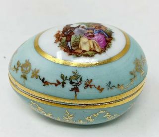 Vintage Limoges France Signed Egg Shape Hinged Porcelain Miniature Trinket Box