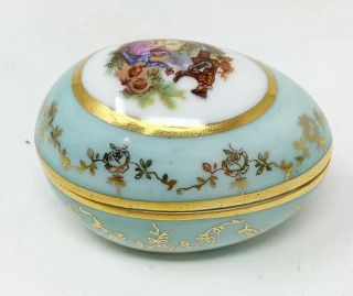 Vintage Limoges France Signed Egg Shape Hinged Porcelain Miniature Trinket Box 2