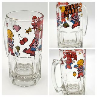 Mario Bros 2 Nintendo 1989 Glass Beer Mug Stein 8 " Collectible Euc
