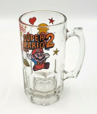 Mario Bros 2 Nintendo 1989 Glass Beer Mug Stein 8 