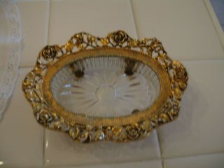 Vintage Gold Ormolu Soap Dish With Glass And Roses Matson Stylebuilt