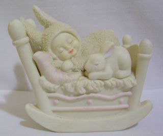 1995 Dept 56 Snow Baby Bunny In Cradle Bed