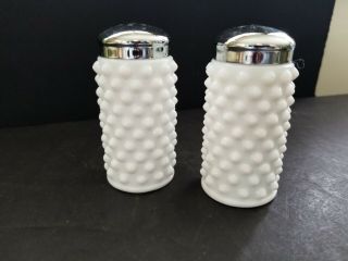 Vintage White Milk Glass Hobnail Salt And Pepper Shakers