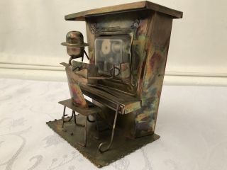 Pianist Metal Sculpture Musical Piano Player Welded Tin Music Box Vintage Sankyo