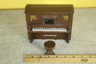 VINTAGE PLAYER PIANO MUSIC BOX WITH WOODEN STOOL 