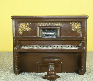 VINTAGE PLAYER PIANO MUSIC BOX WITH WOODEN STOOL 
