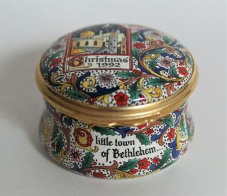 Halcyon Days Christmas 1992 " O Little Town Of Bethlehem " Enamel Trinket Box