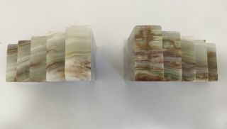 Green Brown Onyx Marble Contemporary Wedge Stair Bookends 2