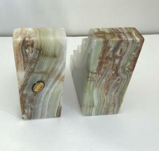 Green Brown Onyx Marble Contemporary Wedge Stair Bookends 3