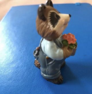 Hallmark Vintage Merry Miniatures Cake Topper Gardening Raccoon Flowers Overalls