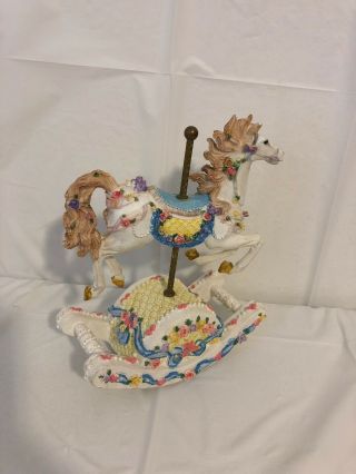 Vintage Musical Rocking Carousel Horse Ceramic Resin Great Christmas Gift